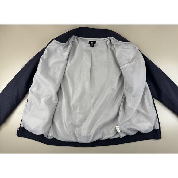 DC Shoes Free Agent Varsity Bomber Jacket Mens S Gray Navy Logo Zip-Up Skate Y2K - Picture 9 of 11
